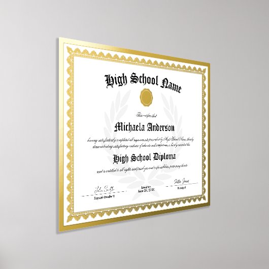 Impressions Dorure VRAI RÉplique FOIL Certificat d'études secondaires (Poser)