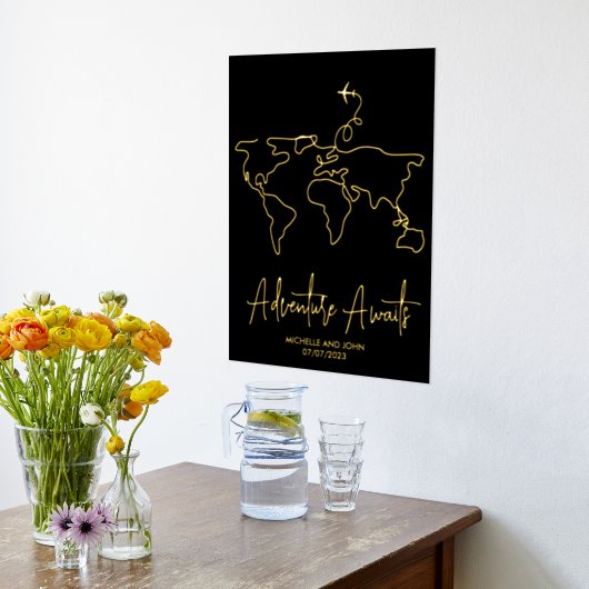 Impressions Dorure World Map Line Art Travel Adventure Await Couple (Couchage (Cuisine))