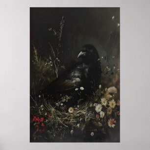 Imprimable d'art vintage d'oiseau noir, Art mural