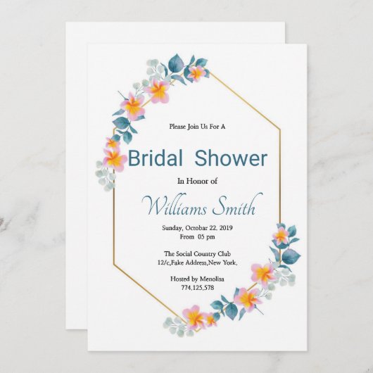 Imprimable Invitation à la douche nuptiale florale (Devant / Derrière)