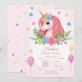 Imprimable licorne magique Invitations d'anniversa (Devant / Derrière)