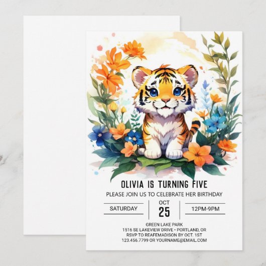 Imprimable Tiger Boy Invitation Anniversaire (Devant / Derrière)