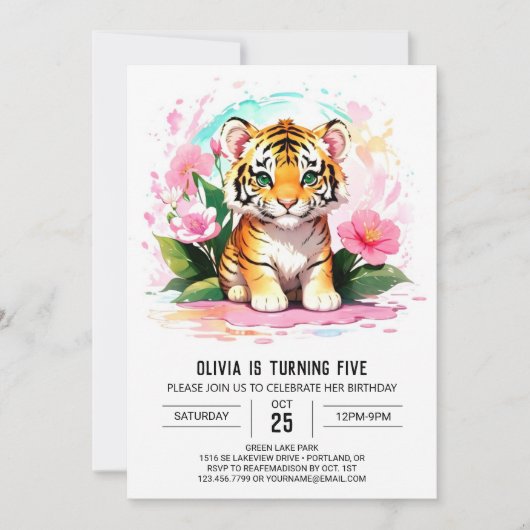 Imprimable Tiger Girl Anniversaire Invitation (Devant)