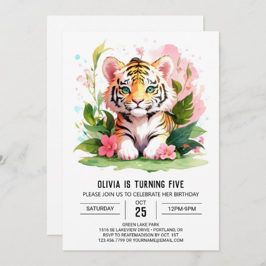 Imprimable Tigre mignon Invitation Anniversaire (Devant / Derrière)