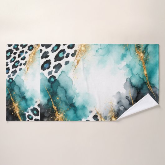 Imprimé animalier bohème sarcelle, agate dorée ble (Serviette de bain)
