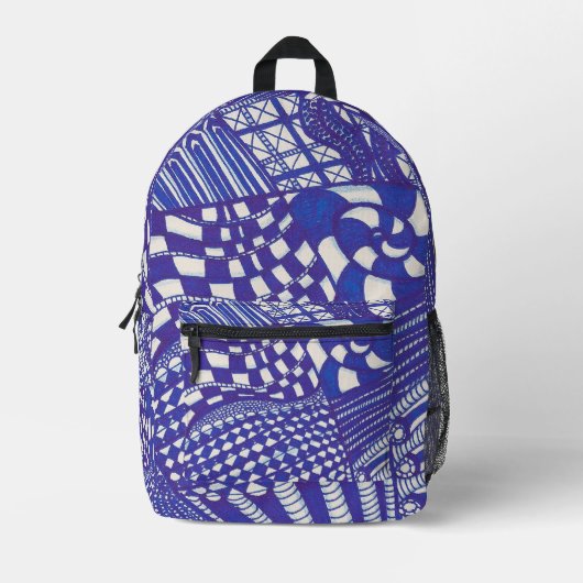Imprimé Bleu violet Abstraite ligne Art Doodles sac à dos (Recto)