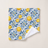 Imprimé botanique de citron bleu et jaune d'été (Gant de toilette)