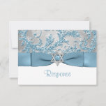 IMPRIMÉ BOW - Hiver Wonderland Bat mitzvah RSVP<br><div class="desc">****Veuillez noter que le ruban, l'arc, la parties scintillant et l'étoile argentée sont IMPRIMÉS SUR les images et ne sont pas réels. Cette élégante carte Rsvp Bat mitzvah couleur bleu glace, gris argenté et floral FAUX parties scintillant damassé comporte un arrière - plan de divers flocons de neige blancs et...</div>