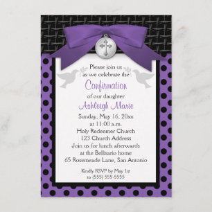 IMPRIMÉ BOW Purple Premier Invitation de confirmat