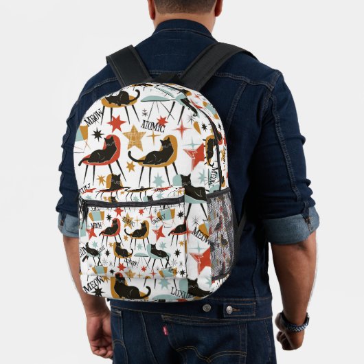 Imprimé Chat noir rétro chic dans sac à dos MCM atomique (Insitu (Modèle))