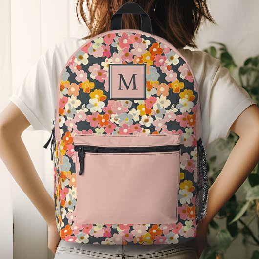 Imprimé Chic Monogramme initial Floral Pink sac à dos