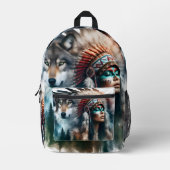 Imprimé Coiffe Tribale et Sac à Dos Loup (Recto)
