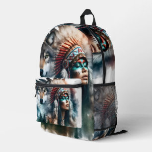 Imprimé Coiffe Tribale et Sac à Dos Loup