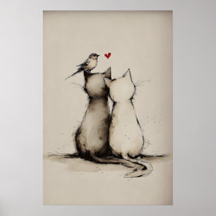 Imprimé d'amour de chat, Impression d'art animal m