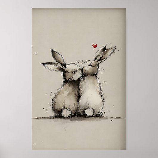 Imprimé d'amour de lapin, impression d'art de lapi (Devant)