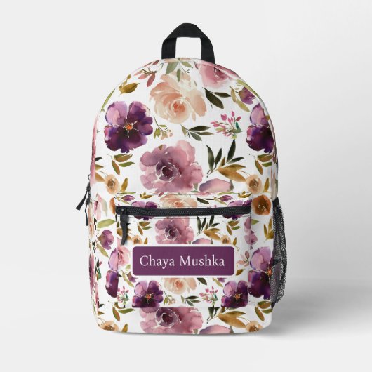 Imprimé Élégant sac à dos pour fille florale violet (Recto)