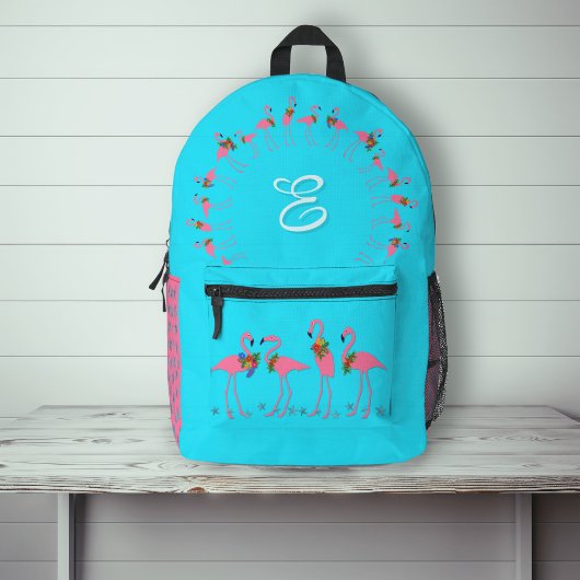 Imprimé Flamants roses Aqua Monogram Girls Sac à dos