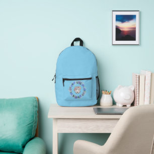 Imprimé Joli sac à dos bleu Floral Hydrangea Wolf bleu
