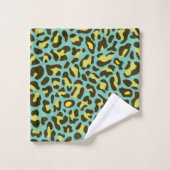 Imprimé léopard bleu sarcelle et jaune Tendance (Gant de toilette)