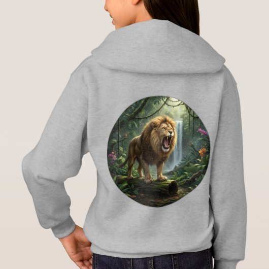 Imprimé lion pullover à capuche pour filles (Dos)