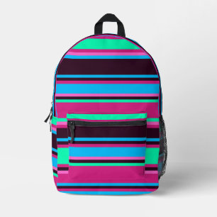 Imprimé Magenta, Aqua et sac à dos à rayures bleues