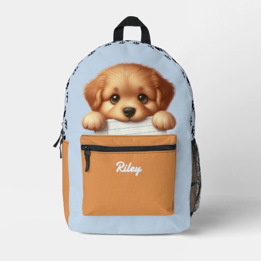 Imprimé Mignon sac à dos de chiot mangeur de devoirs bleu (Recto)