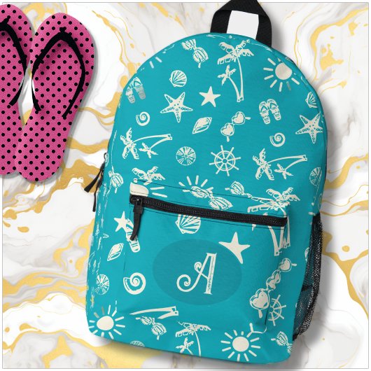 Imprimé Motif tropical Aqua Blue Monogram Sac à dos