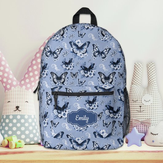 Imprimé Nom personnalisé Bleu Papillon sac à dos