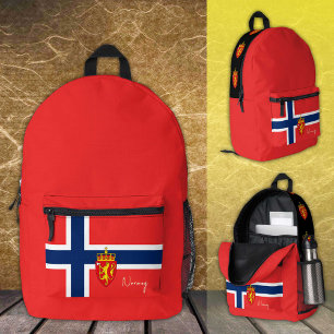 Imprimé Norvège, sac à dos rouge, drapeau norvégien / patr
