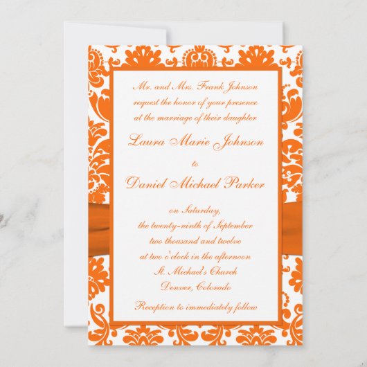 IMPRIMÉ RIBBON Blanc, Invitation Mariage damassé o (Dos)