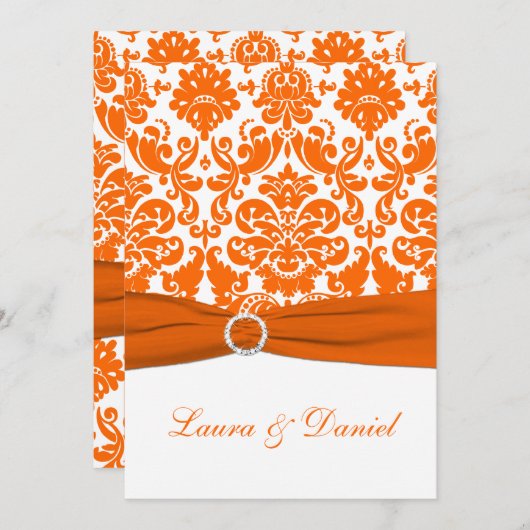 IMPRIMÉ RIBBON Blanc, Invitation Mariage damassé o (Devant / Derrière)