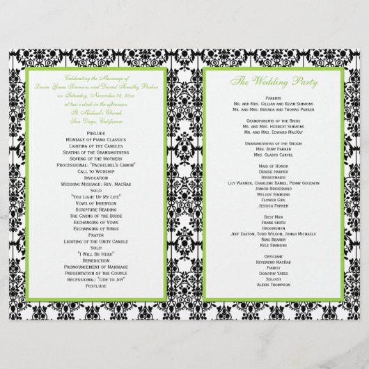 IMPRIMÉ RIBBON Chartreuse, Programme de mariage no (Dos)
