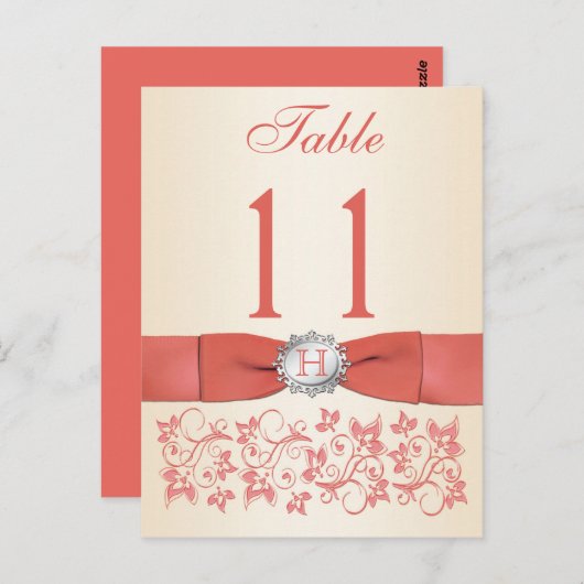 IMPRIMÉ RIBBON Coral, Champagne Numéro de table (Devant / Derrière)