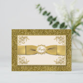 IMPRIMÉ RIBBON Ivory. Carte de réponse Gold Floral (Debout devant)