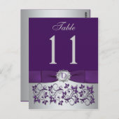 IMPRIMÉ RIBBON Purple Silver Numéro de table Carte (Devant / Derrière)