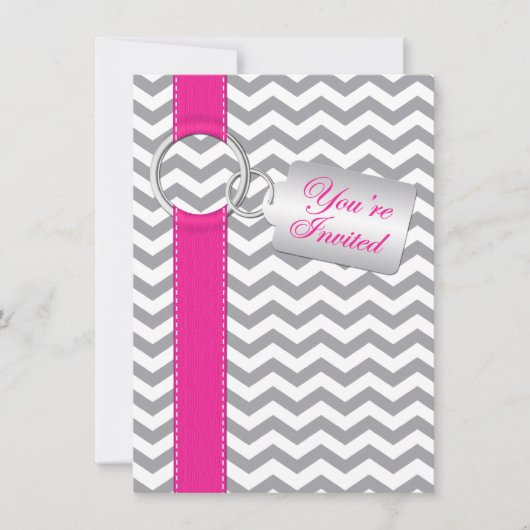 IMPRIMÉ RIBBON rose gris blanc Invitation de diplô (Devant)