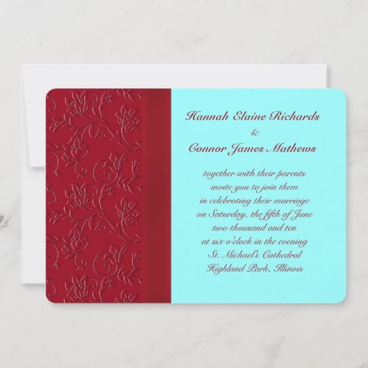IMPRIMÉ RIBBON Ruby Red & Aqua Wedding Invitation (Dos)