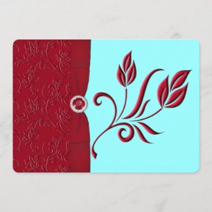 IMPRIMÉ RIBBON Ruby Red & Aqua Wedding Invitation