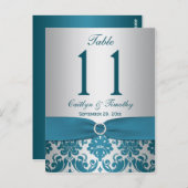 IMPRIMÉ RIBBON Turquoise Damask Numéro de table Ca (Devant / Derrière)