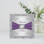 IMPRIMÉ RIBBON violet argent Faire-part de mariage (Debout devant)