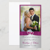 IMPRIMÉ RIBBON violet, Carte photo Mariage argenté (Devant / Derrière)