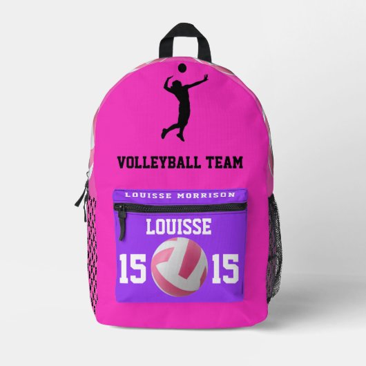 Imprimé Rose fuchsia volleyball sac à dos filles joueur (Recto)