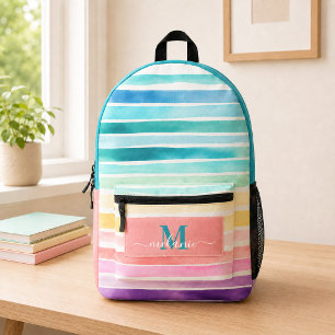 Imprimé Sac à dos avec monogramme turquoise et rayures arc