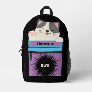 Imprimé Sac à dos Bag Buddy Mignon Chat Gris et Blanc qui