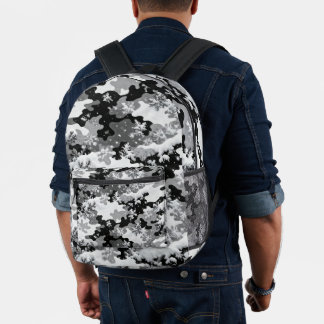 Imprimé Sac à dos Camouflage Hiver – Neige givré Noir & Bl