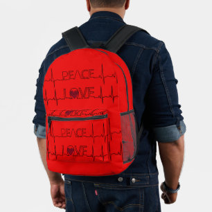 Imprimé Sac à dos Cœur Rouge Paix Amour