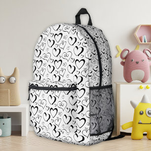 Imprimé Sac à dos coeurs noir et blanc