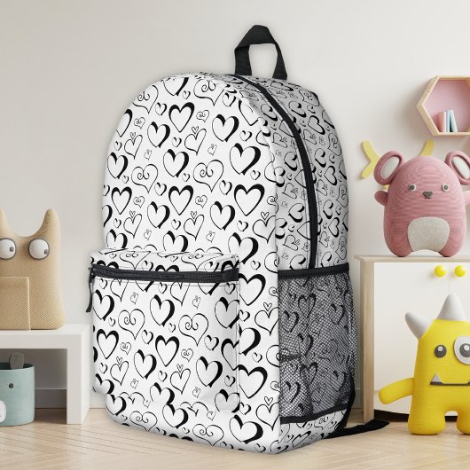 Imprimé Sac à dos coeurs noir et blanc