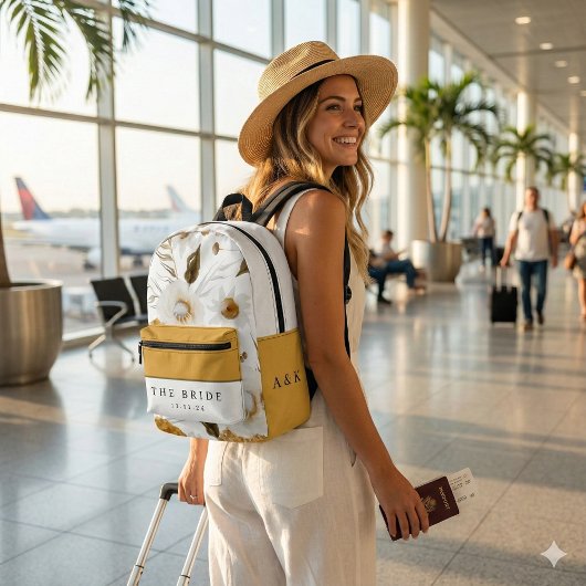 Imprimé Sac à dos de mariée floral aquarelle moutarde