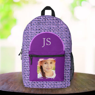 Imprimé Sac à dos fille violet personnalisé avec photo et
